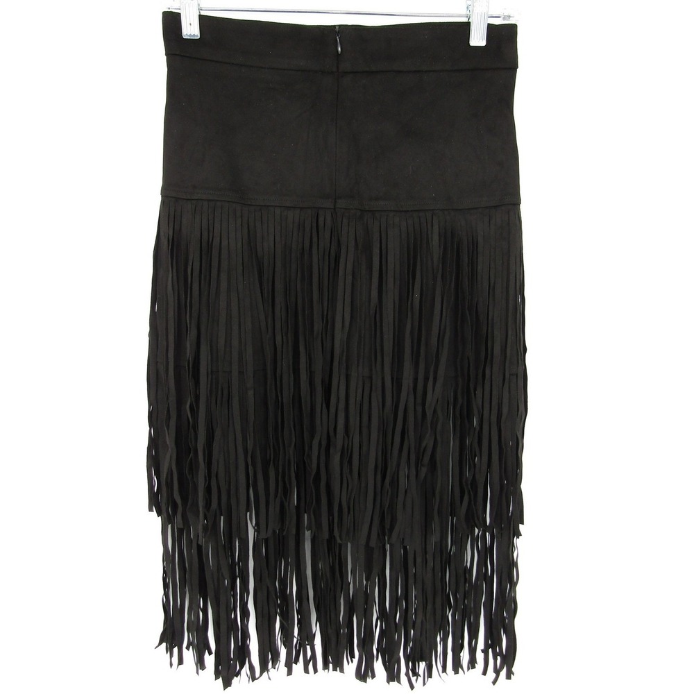 Fringe Skirt Small Black Faux Suede Tiered Western‎ Boho Whymsygoth Steampunk - Picture 3 of 10